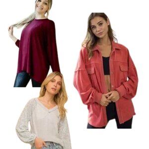Bundle of 3 Casual Tops- Shacket & Long Sleeve T-Shirts